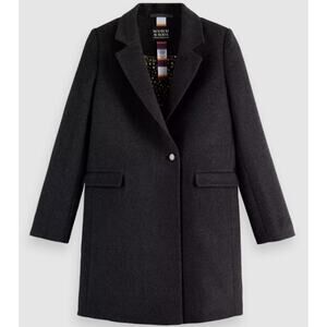 NWT Scotch & Soda Tailored Single-breasted Wool Blend Coat in Dark Gray